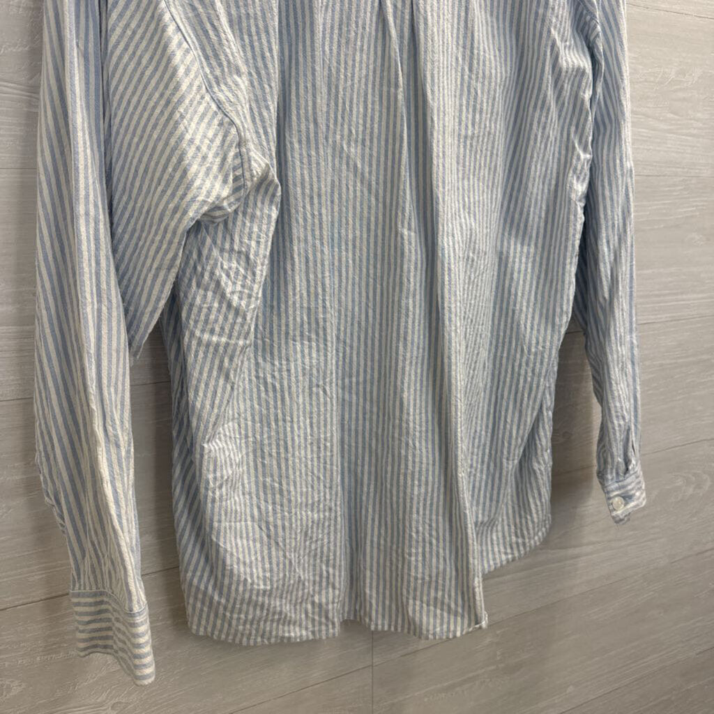 Vintage Jane Ashley Blue/ White Striped Beaded Long Sleeve Button Down Top Large