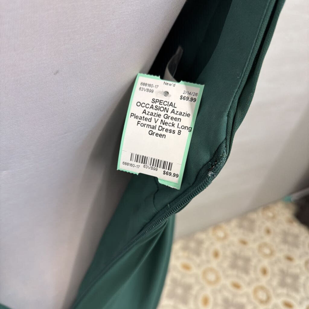 Azazie Green Pleated V Neck Long Formal Dress 8