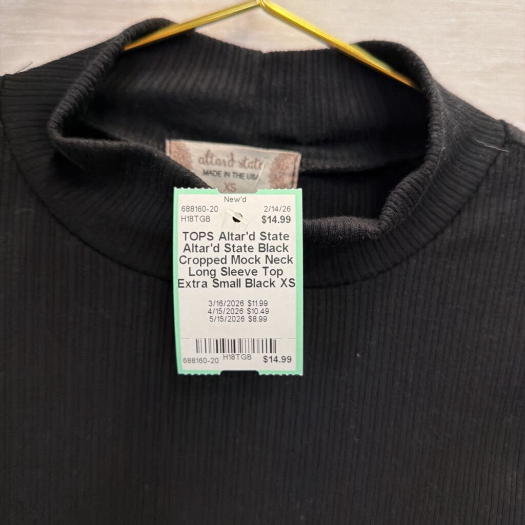 Altar'd State Black Cropped Mock Neck Long Sleeve Top Extra Small