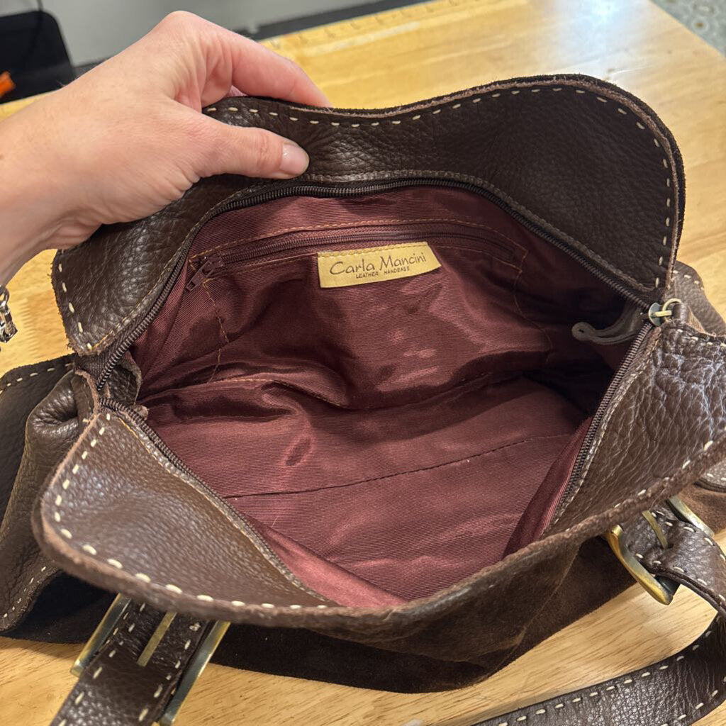 Carla Mancini Brown Leather/ Suede Rectangular Shoulder Purse