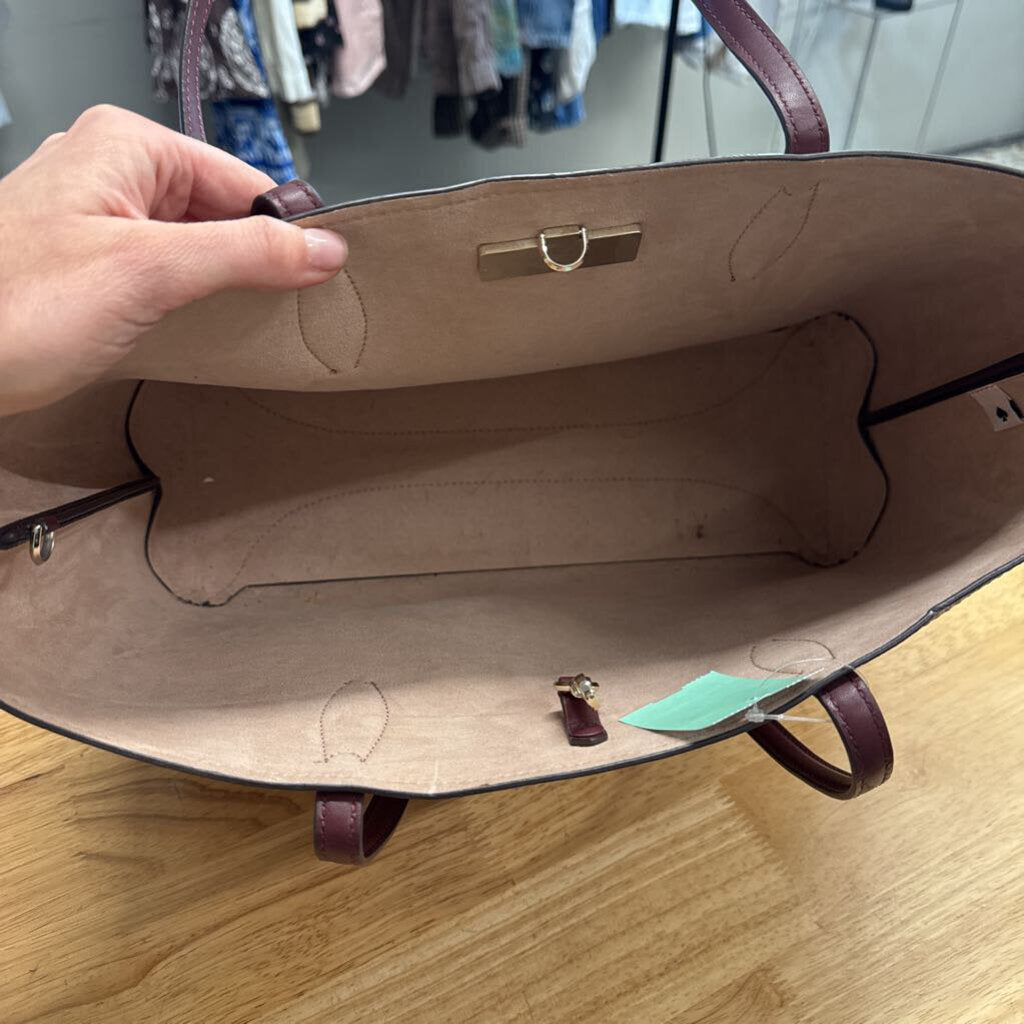 Kate Spade Pink/ Burgundy Flower Coated Canvas All Day Large Tote Purse