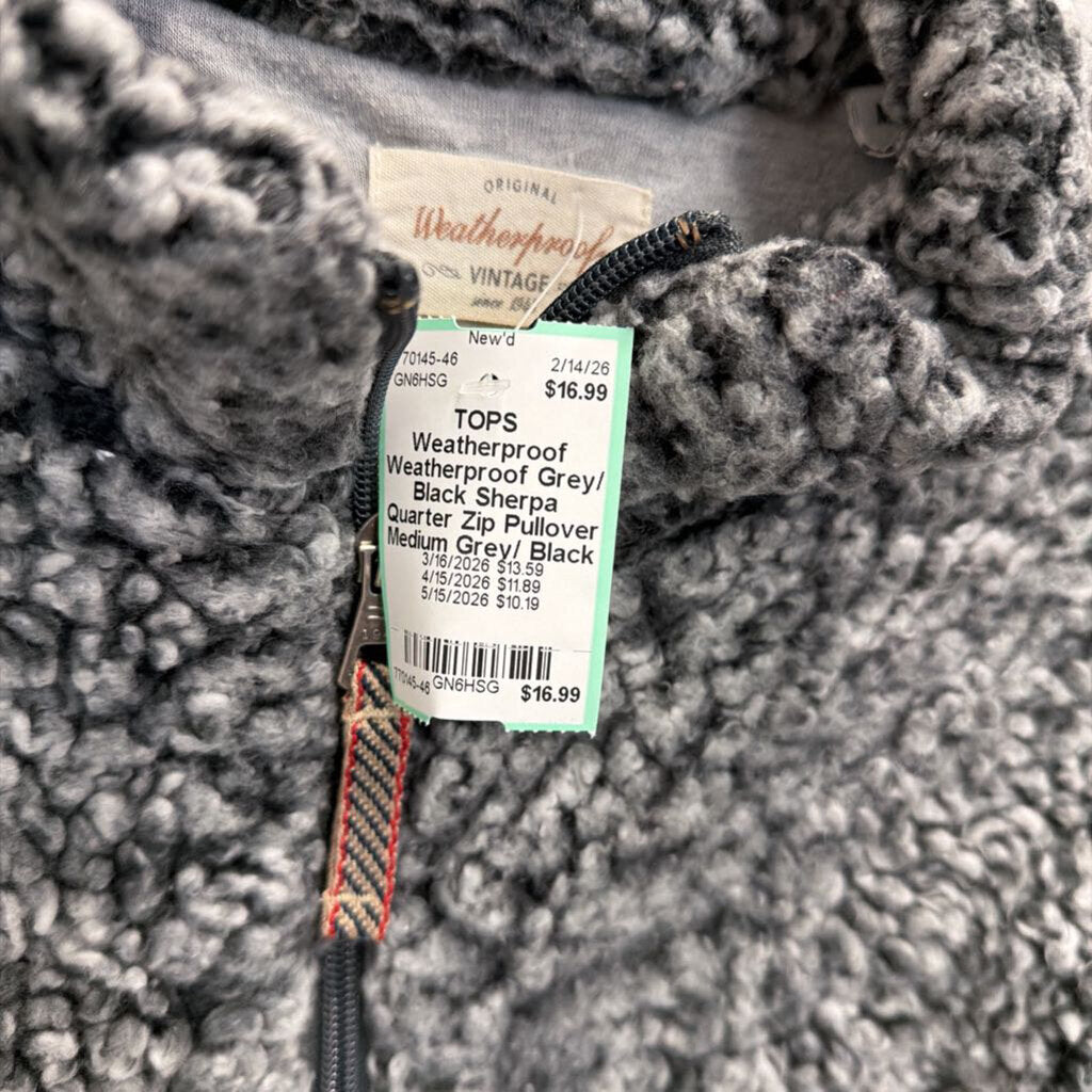 Weatherproof Grey/ Black Sherpa Quarter Zip Pullover Medium