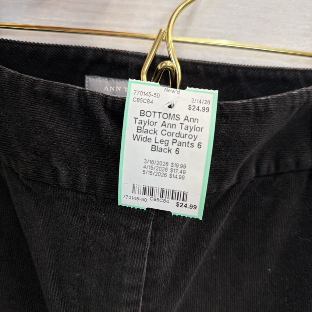 Ann Taylor Black Corduroy Wide Leg Pants 6