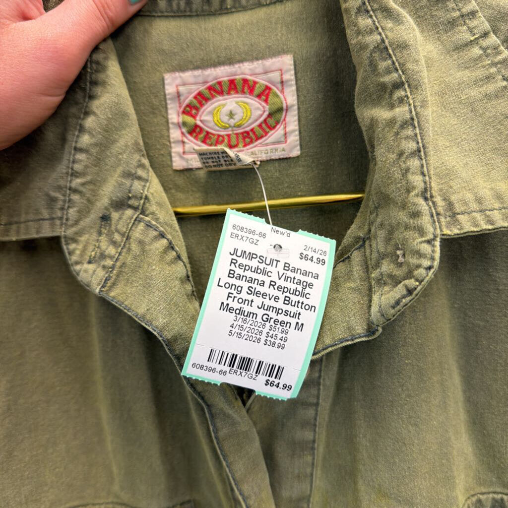 Vintage Banana Republic Long Sleeve Button Front Jumpsuit Medium