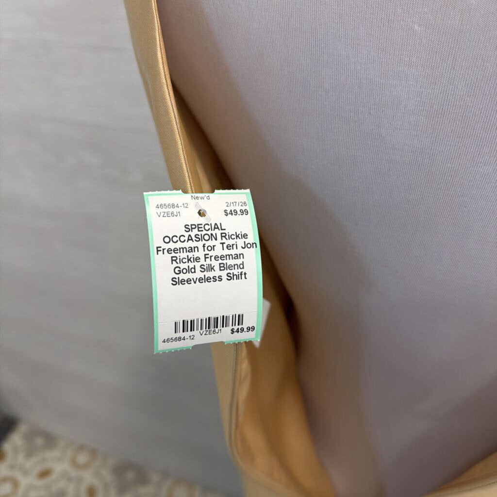 Rickie Freeman Gold Silk Blend Sleeveless Shift Dress Medium