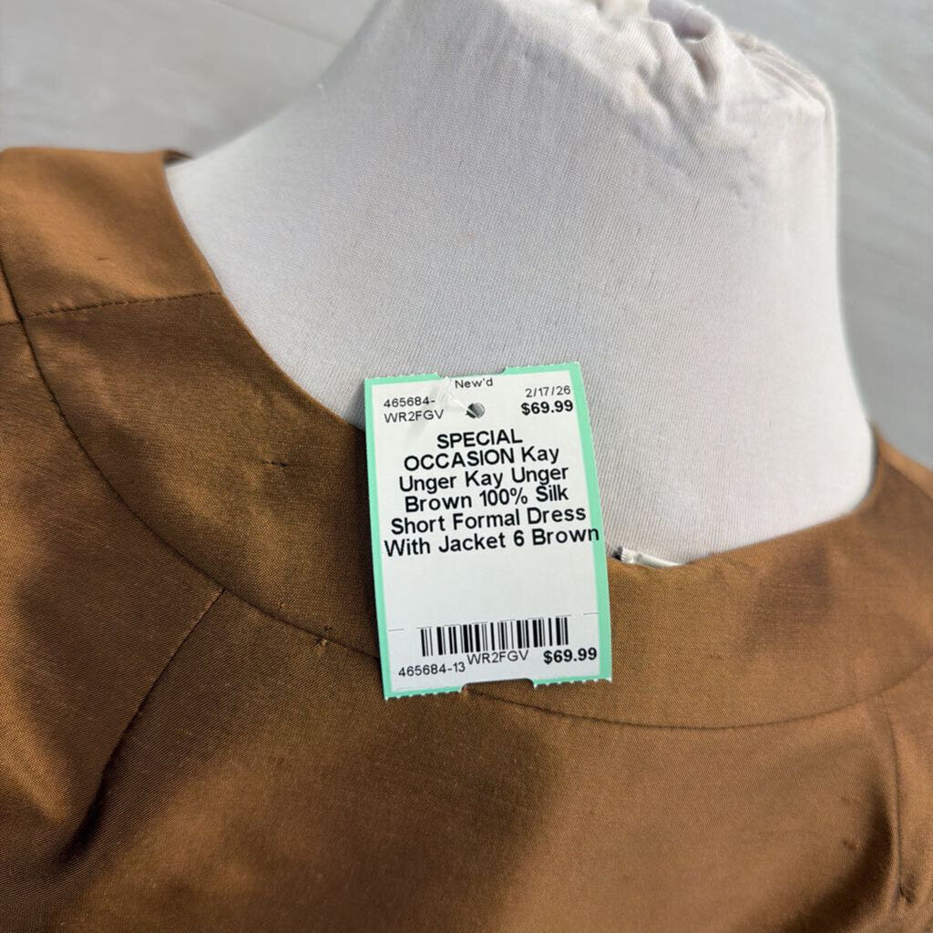 Kay Unger Brown 100% Silk Short Formal Dress With Jacket 6