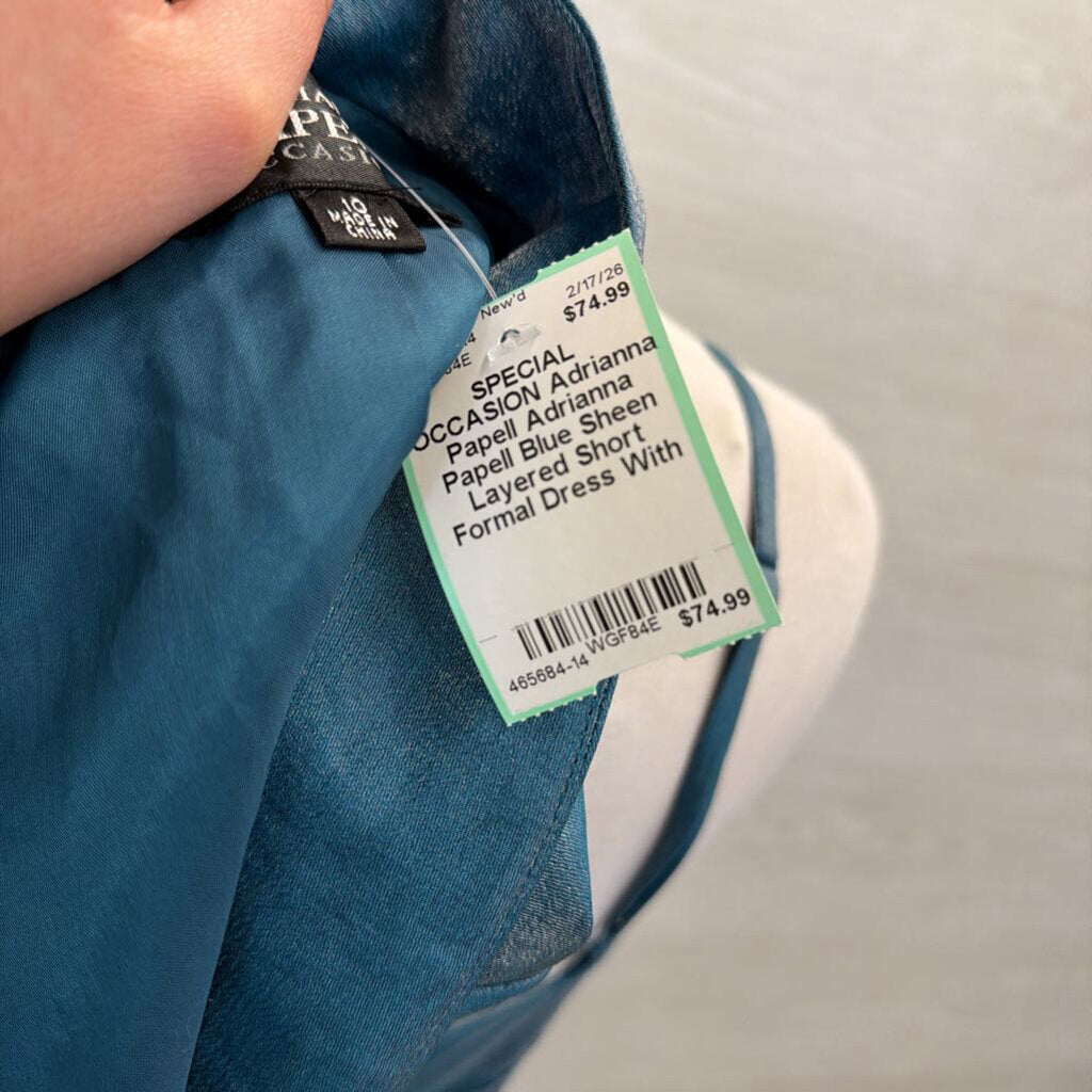 Adrianna Papell Blue Sheen Layered Short Formal Dress With Jacket 10