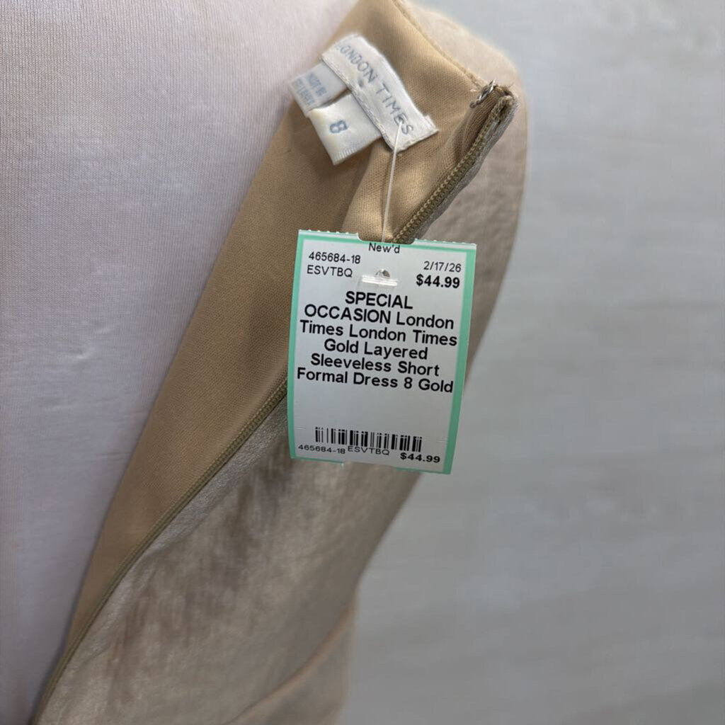 London Times Gold Layered Sleeveless Short Formal Dress 8