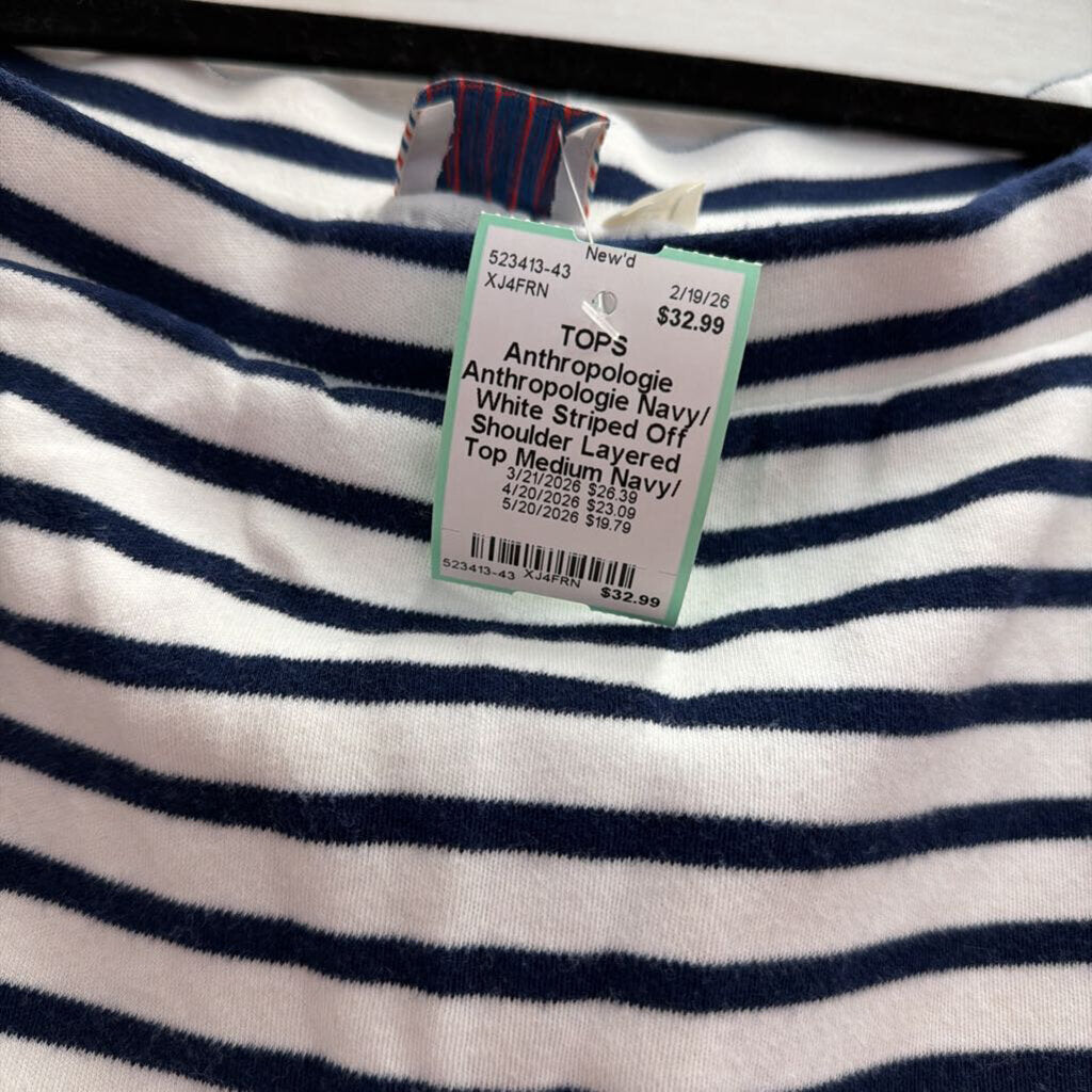 Anthropologie Navy/ White Striped Off Shoulder Layered Top Medium