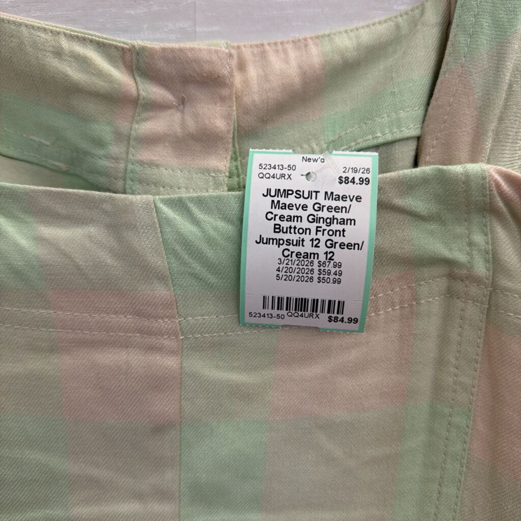 Maeve Green/ Cream Gingham Button Front Jumpsuit 12
