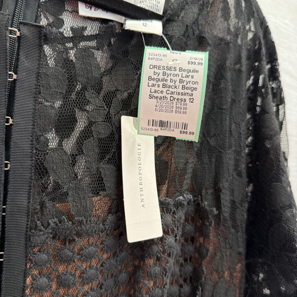 Beguile by Bryron Lars Black/ Beige Lace Carissima Sheath Dress 12