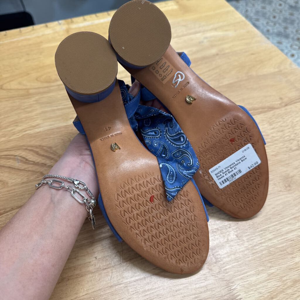 Vicenza Blue Suede Bandana Bow Heels 41