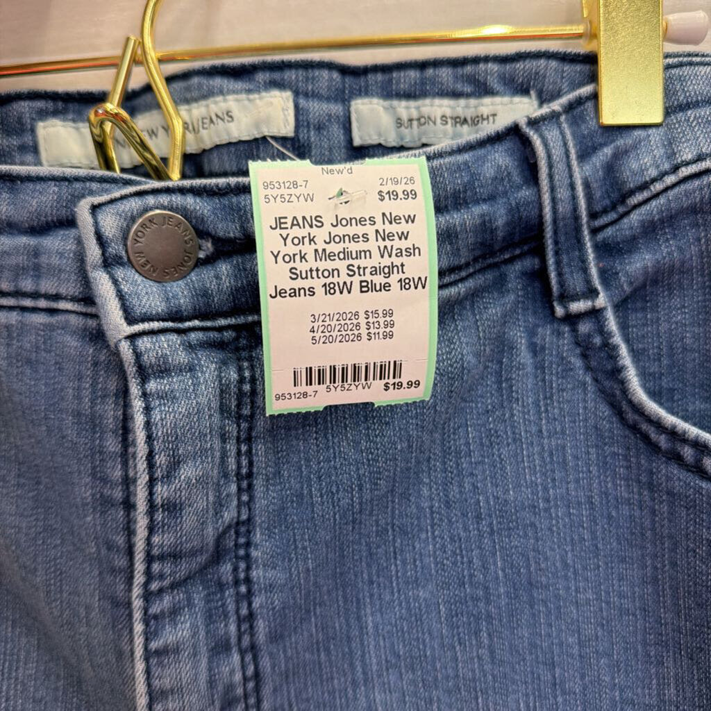 Jones New York Medium Wash Sutton Straight Jeans 18W