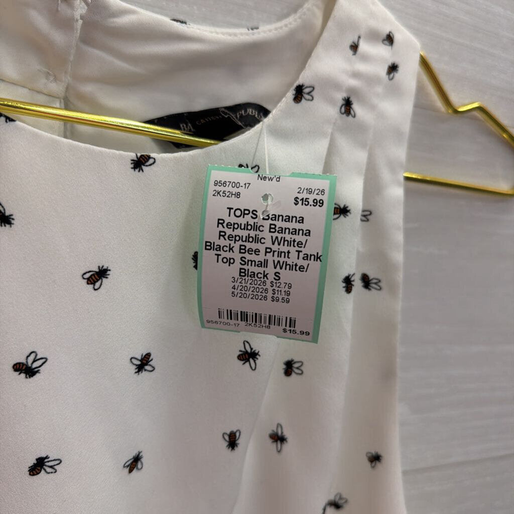Banana Republic White/ Black Bee Print Tank Top Small