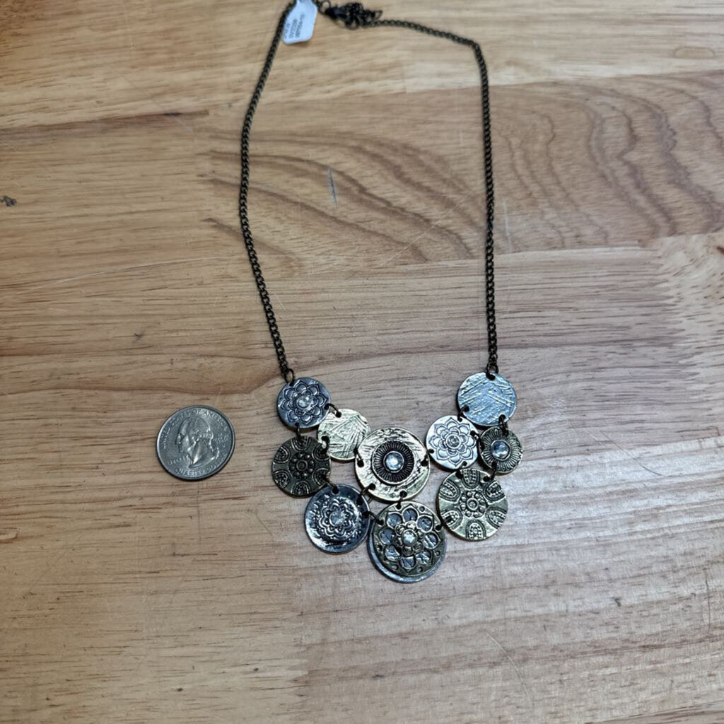Silver/ Gold Layered Circle Statement Necklace