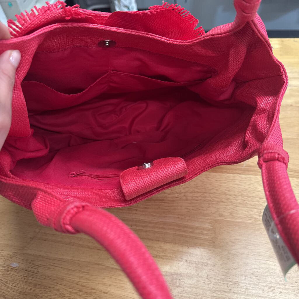 Hot Pink Woven Flower Shoulder Purse