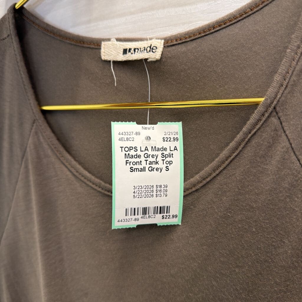 LA Made Grey Split Front Tank Top Small