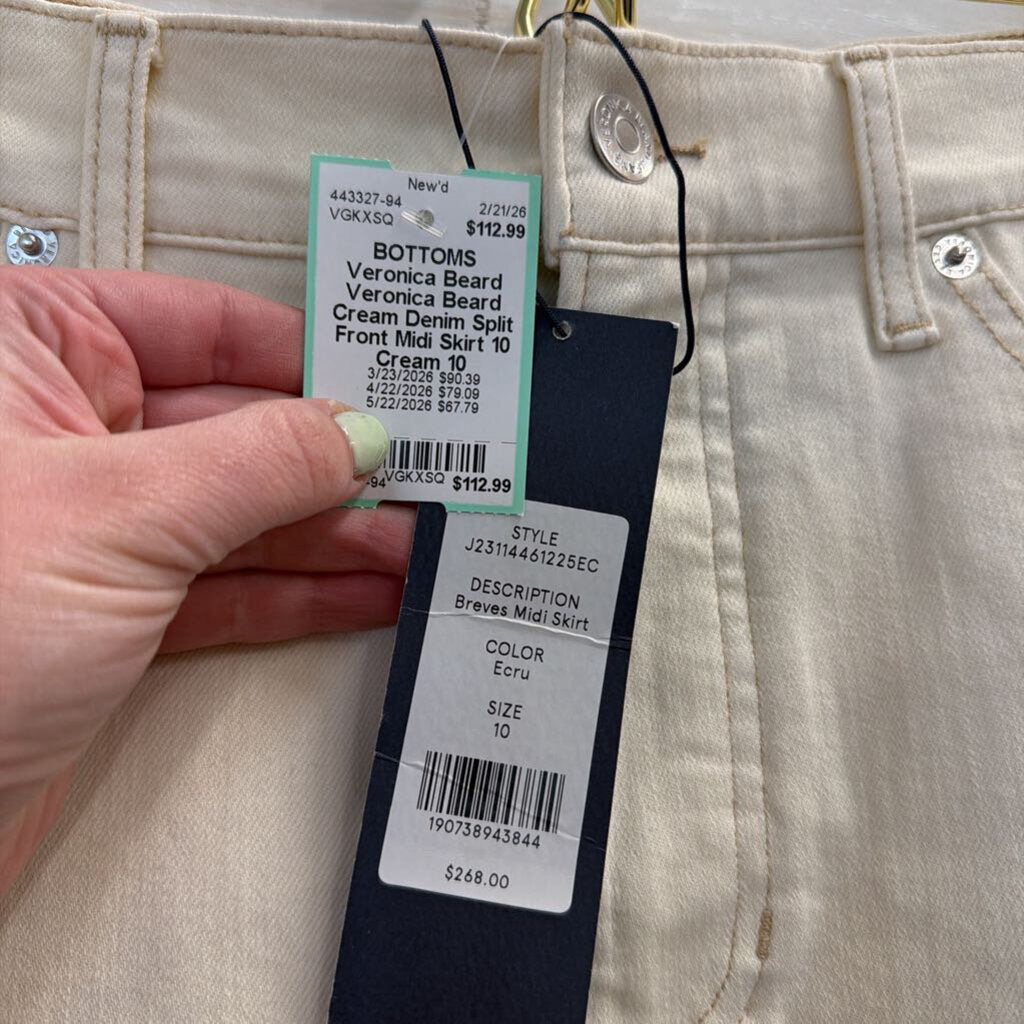 Veronica Beard Cream Denim Split Front Midi Skirt 10