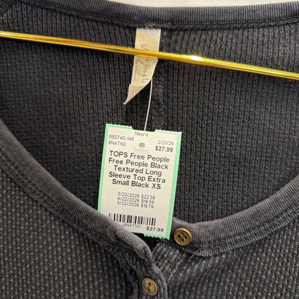 Free People Black Textured Long Sleeve Top Extra Small