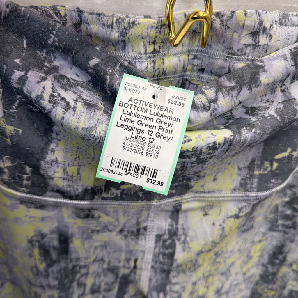 Lululemon Grey/ Lime Green Print Leggings 12