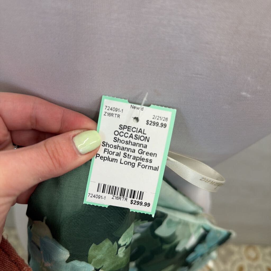 Shoshanna Green Floral Strapless Peplum Long Formal Dress 8