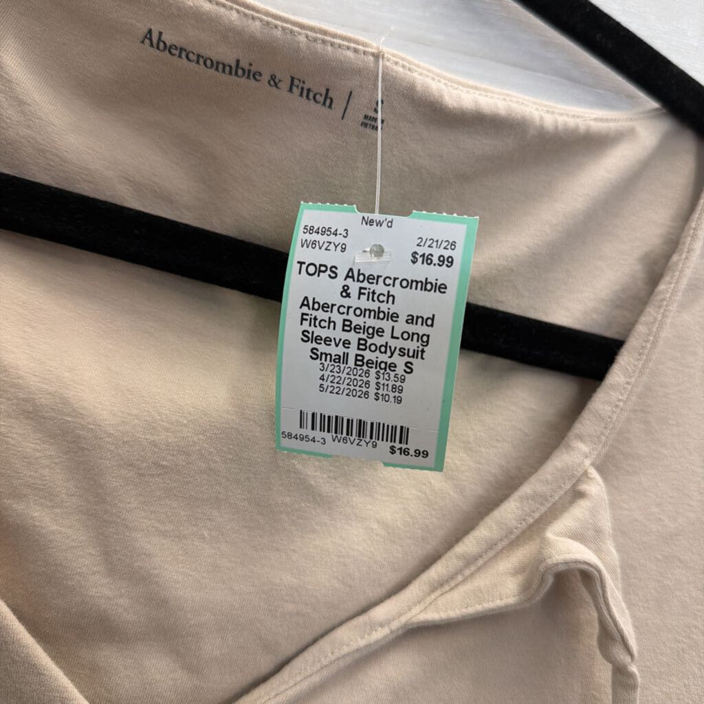 Abercrombie and Fitch Beige Long Sleeve Bodysuit Small