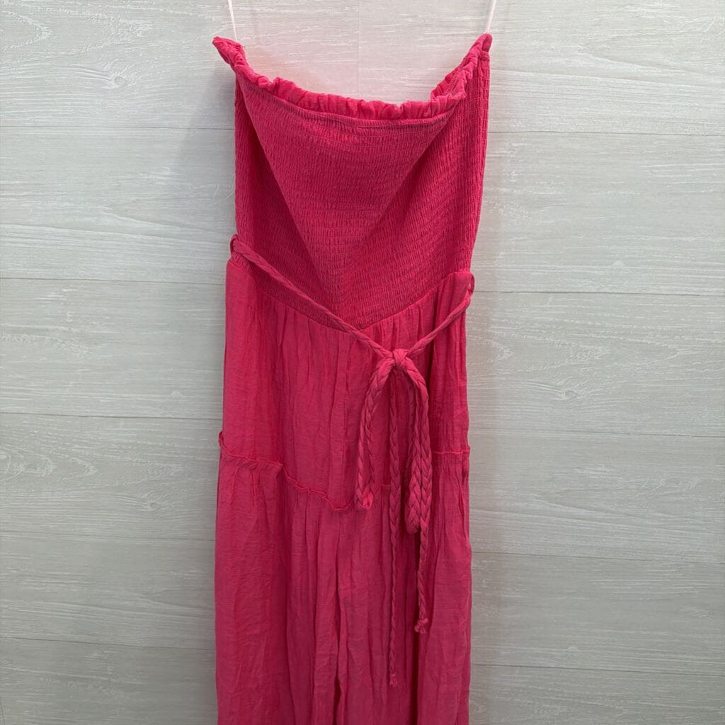 Love Tree Hot Pink Smocked Strapless Top Jumpsuit Large Love Tree Hot Pink Smocked Strapless Top Jumpsuit Large