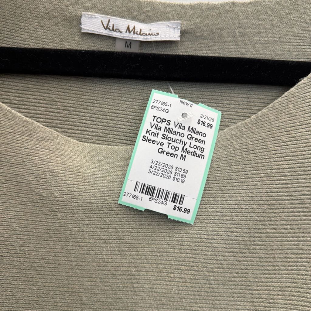 Vila Milano Green Knit Slouchy Long Sleeve Top Medium