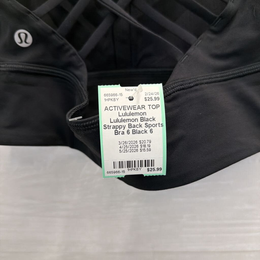 Lululemon Black Strappy Back Sports Bra 6