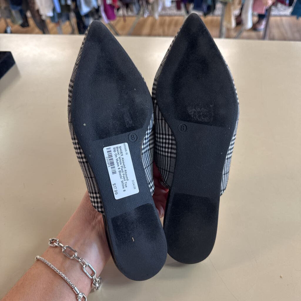 Abound Black/ White Plaid Point Toe Slip On Mules 8
