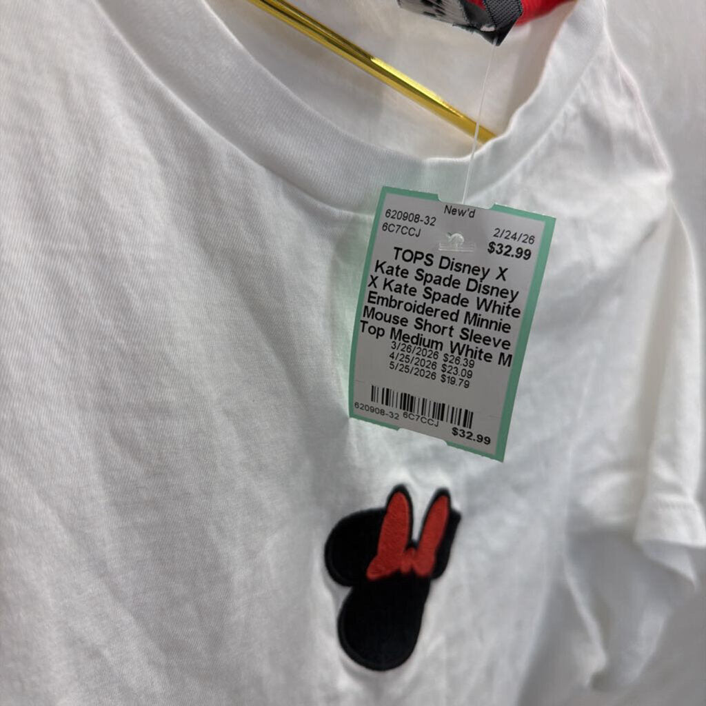 Disney X Kate Spade White Embroidered Minnie Mouse Short Sleeve Top Medium