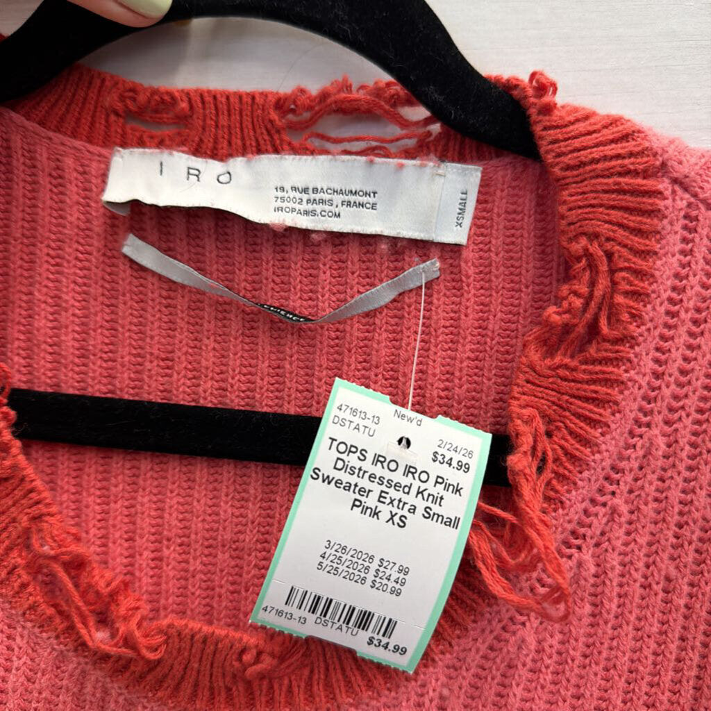 IRO Pink Distressed Knit Sweater Extra Small
