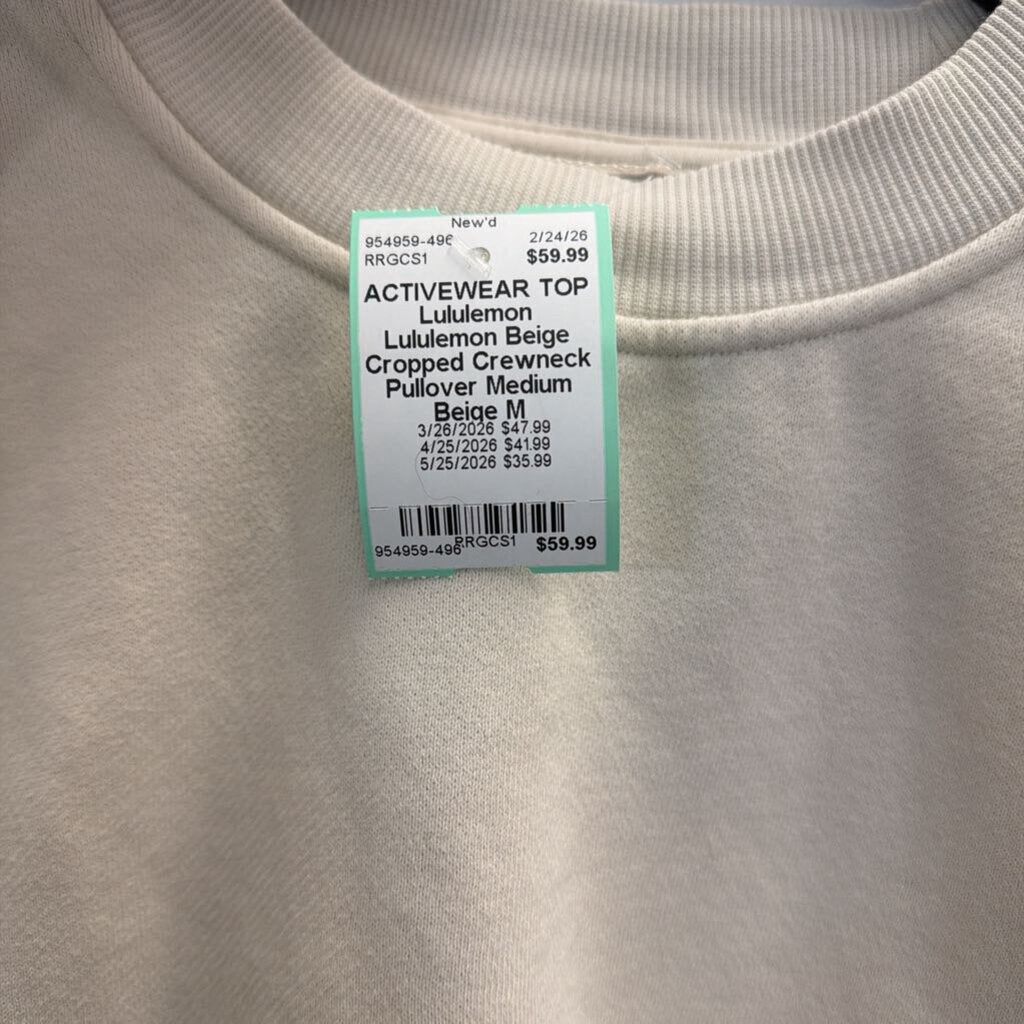 Lululemon Beige Cropped Crewneck Pullover Medium