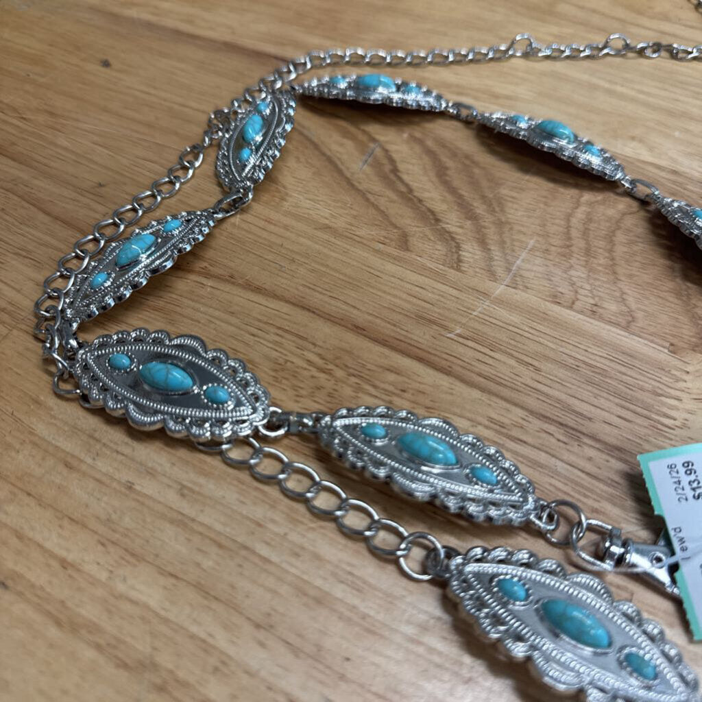 Silver/ Turquoise Chain Medallion Belt Medium
