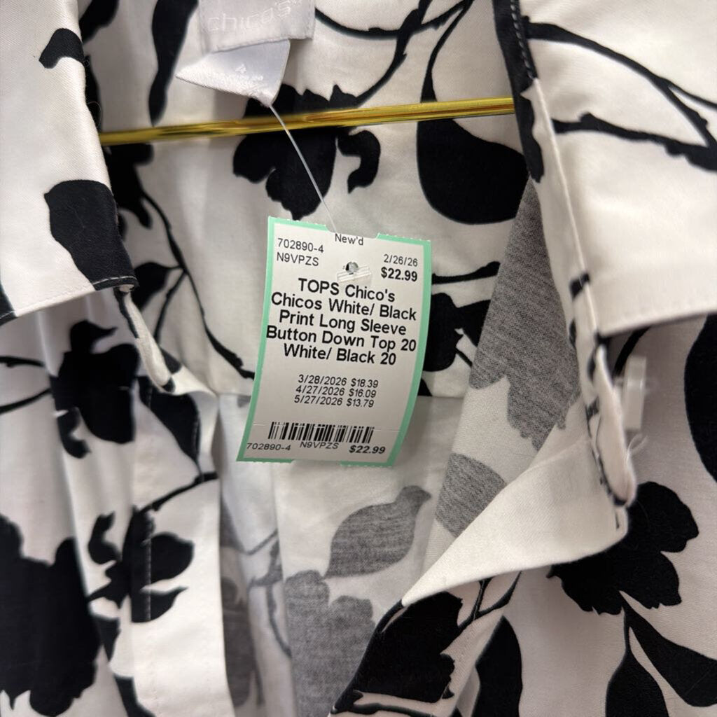 Chicos White/ Black Print Long Sleeve Button Down Top 20
