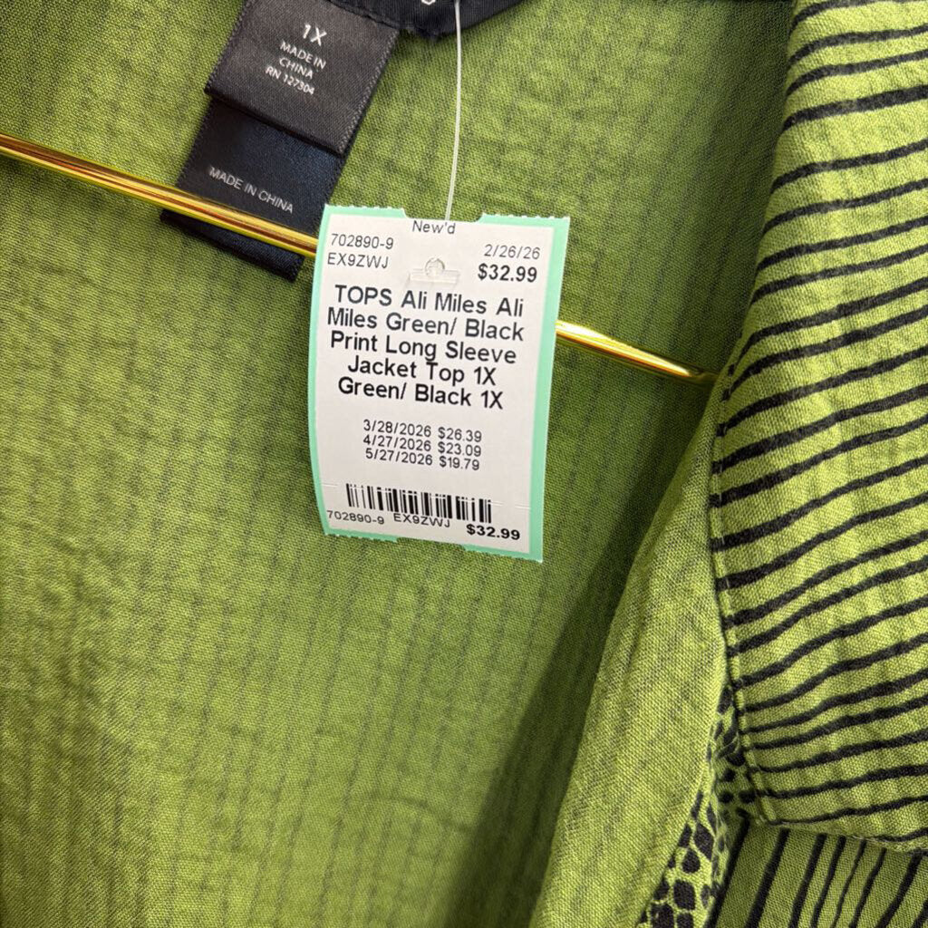 Ali Miles Green/ Black Print Long Sleeve Jacket Top 1X