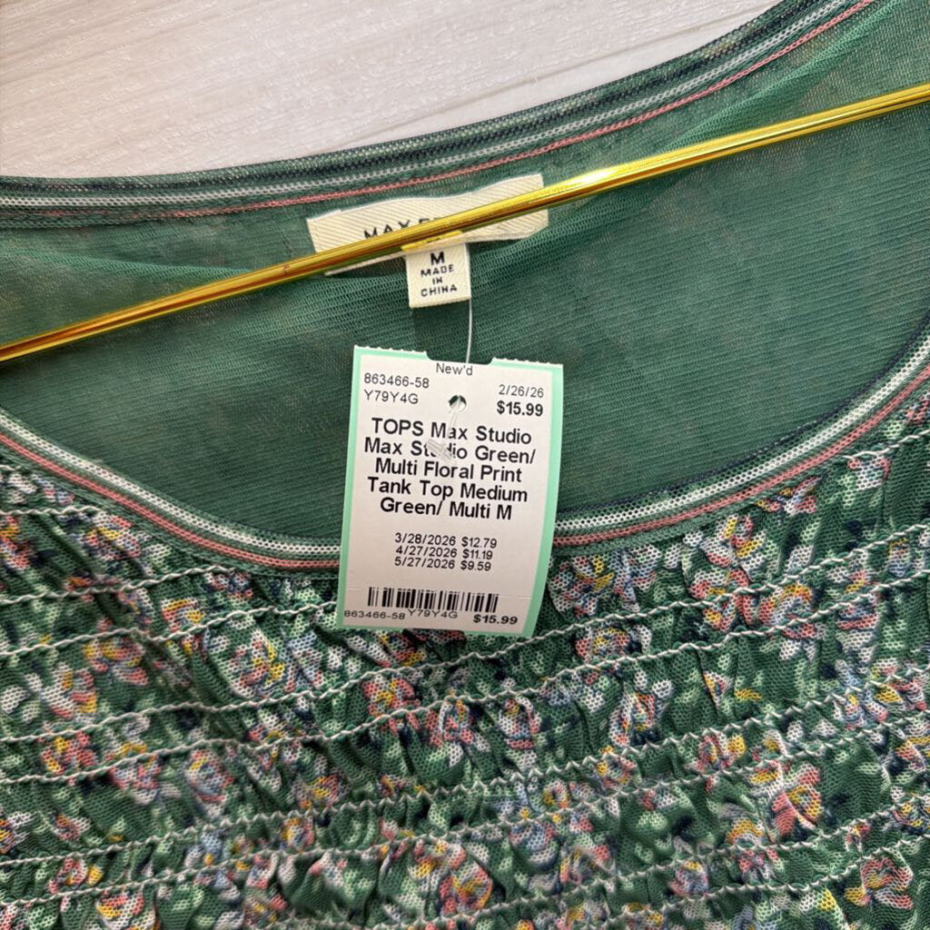 Max Studio Green/ Multi Floral Print Tank Top Medium
