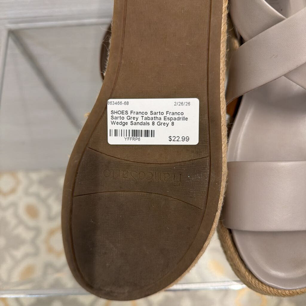Franco Sarto Grey Tabatha Espadrille Wedge Sandals 8