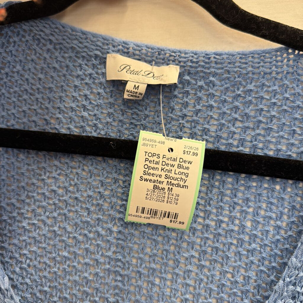 Petal Dew Blue Open Knit Long Sleeve Slouchy Sweater Medium