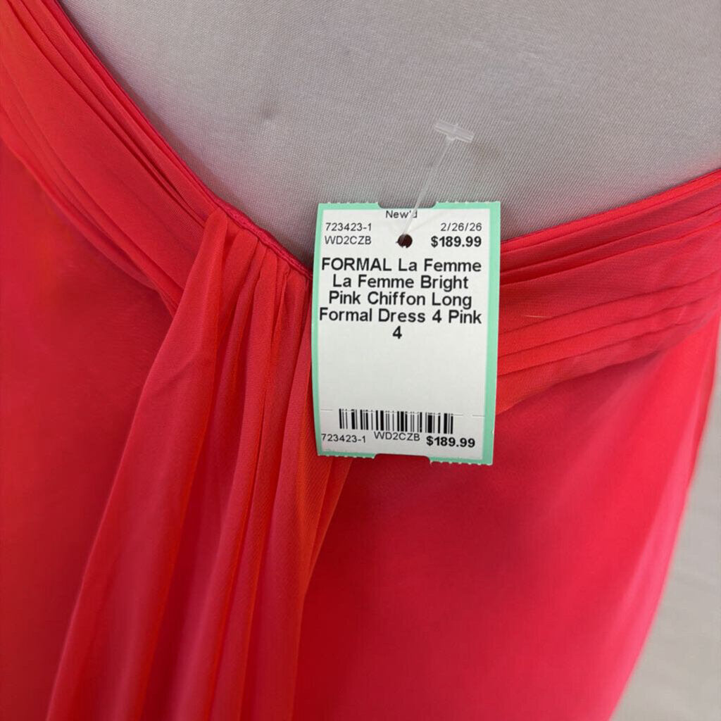 La Femme Bright Pink Chiffon Long Formal Dress 4