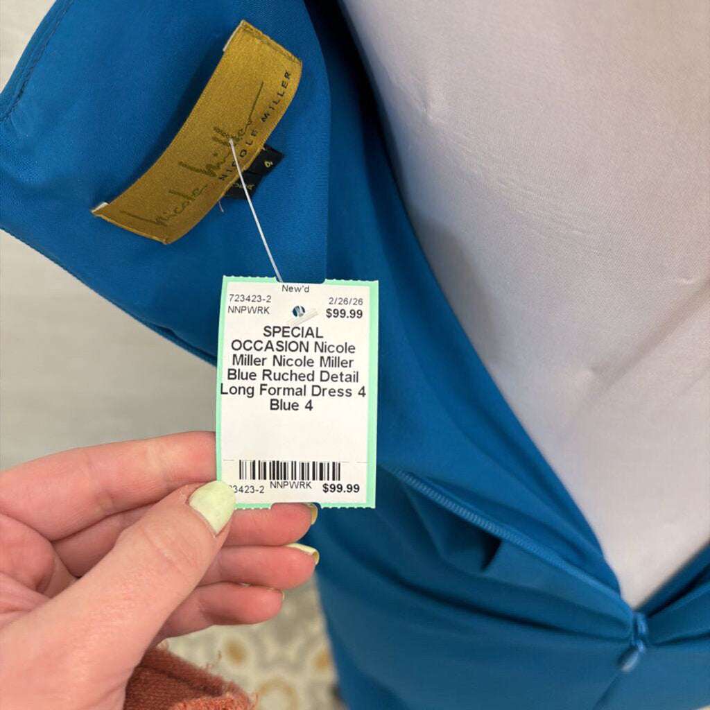 Nicole Miller Blue Ruched Detail Long Formal Dress 4