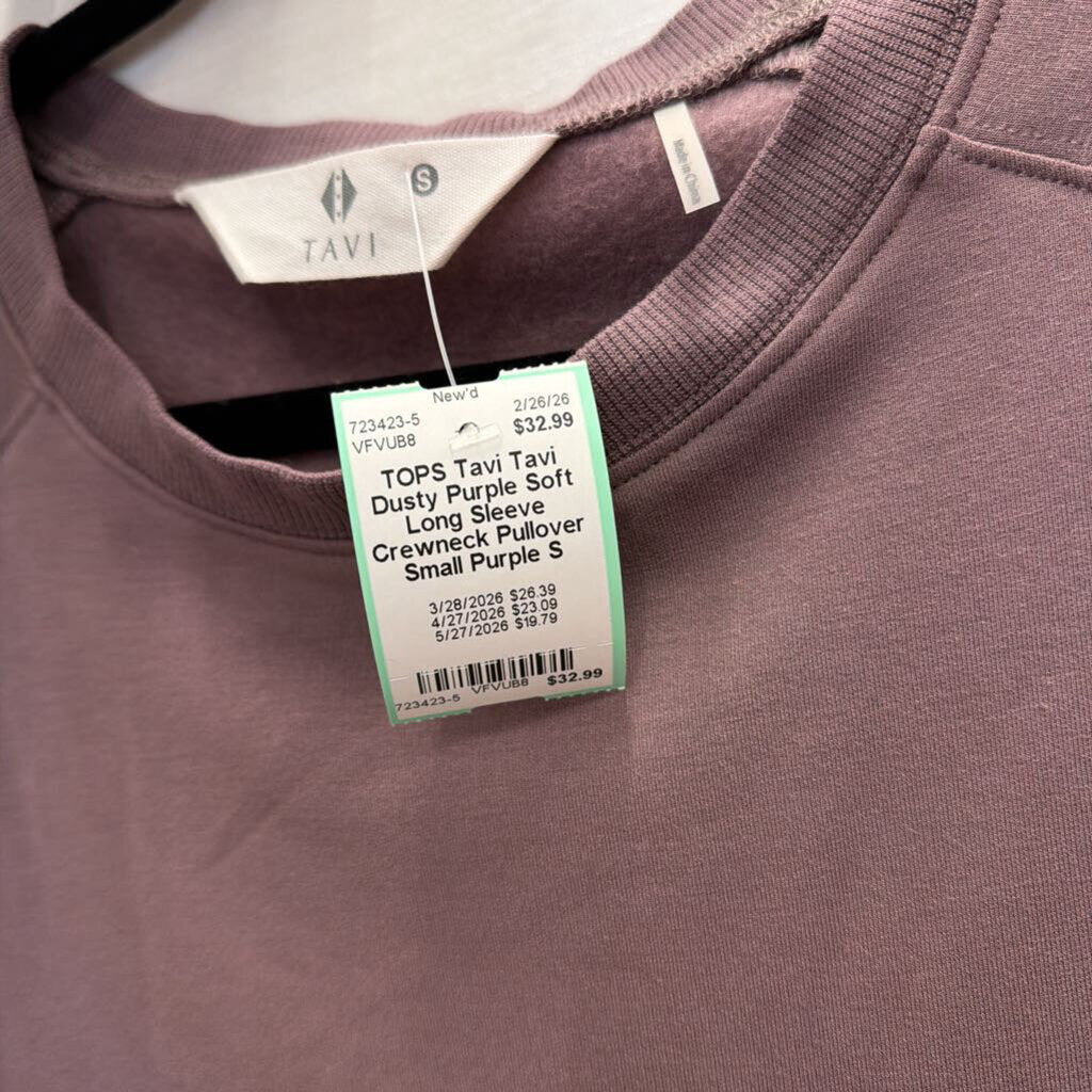 Tavi Dusty Purple Soft Long Sleeve Crewneck Pullover Small