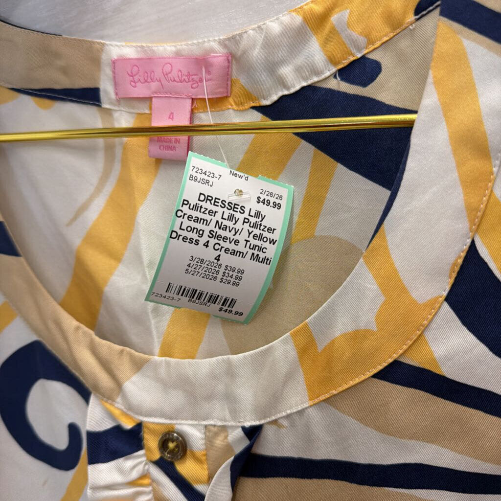 Lilly Pulitzer Cream/ Navy/ Yellow Long Sleeve Tunic Dress 4