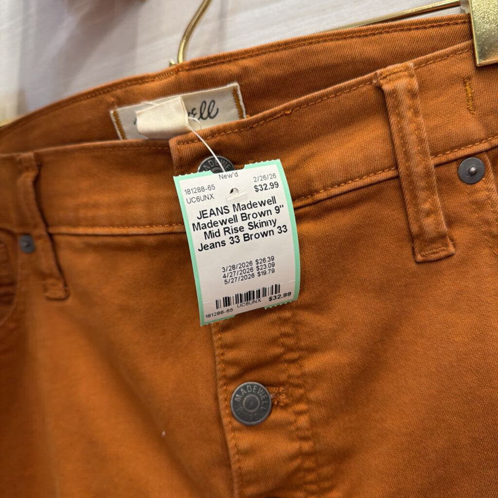 Madewell Brown 9" Mid Rise Skinny Jeans 33