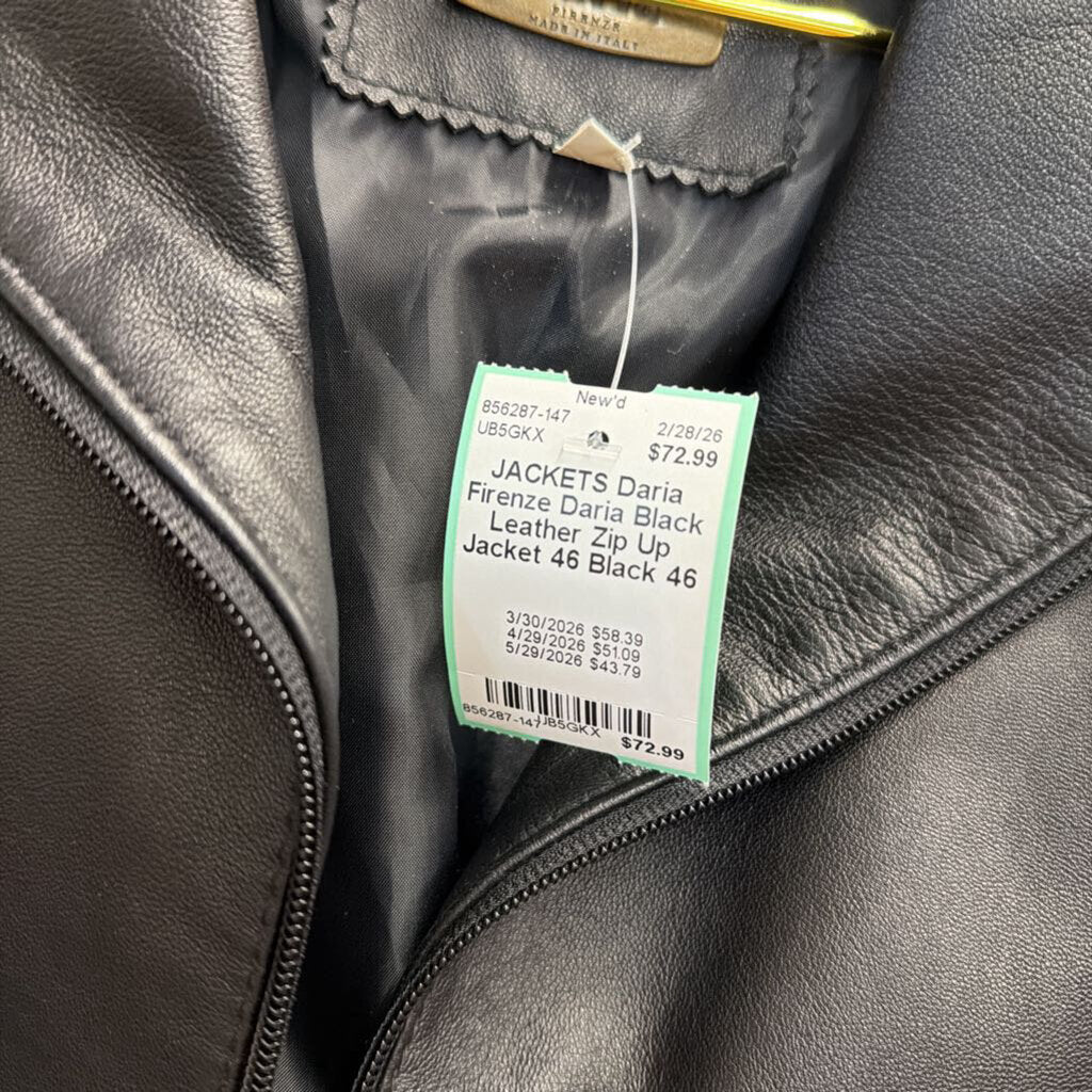 Daria Black Leather Zip Up Jacket 46