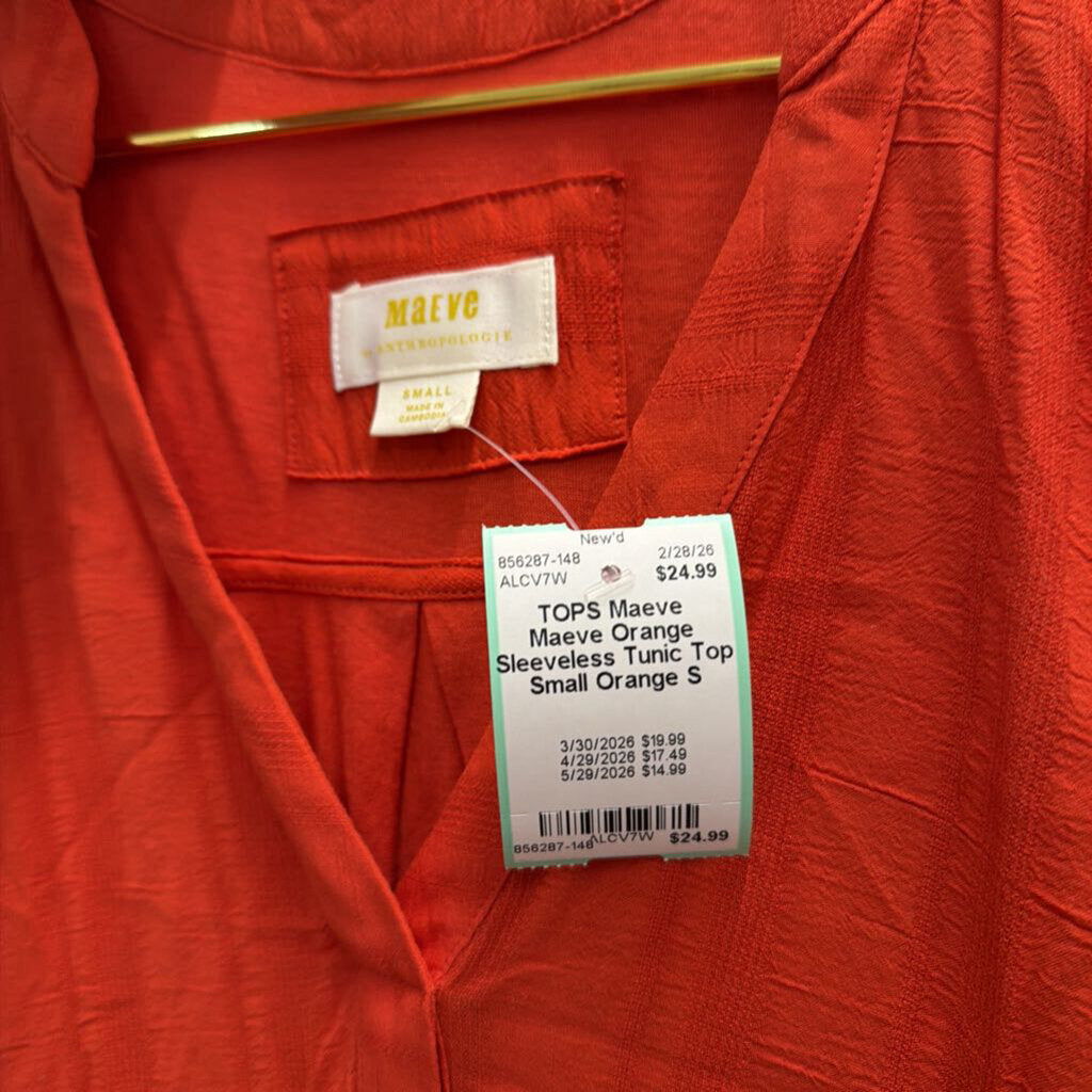 Maeve Orange Sleeveless Tunic Top Small