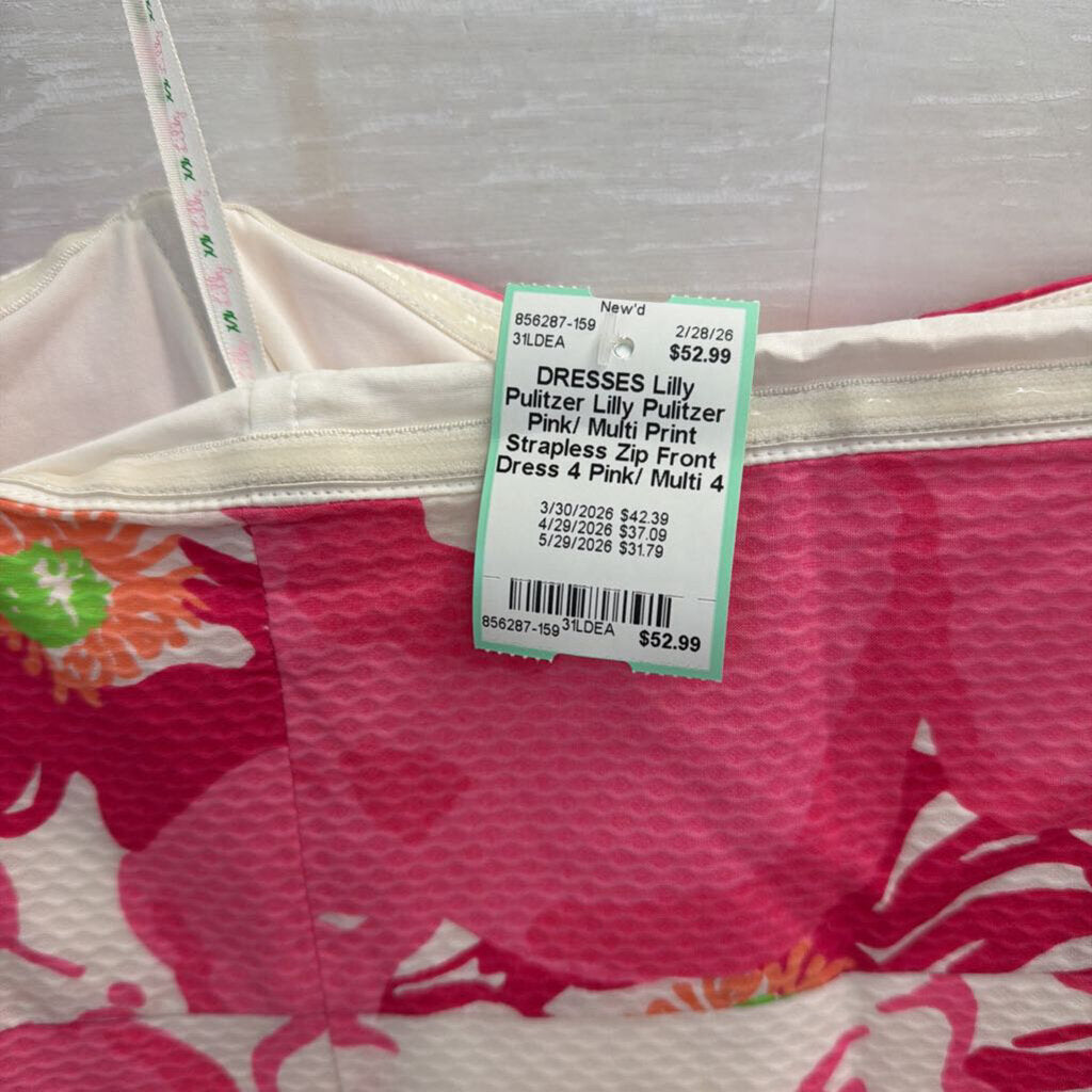 Lilly Pulitzer Pink/ Multi Print Strapless Zip Front Dress 4