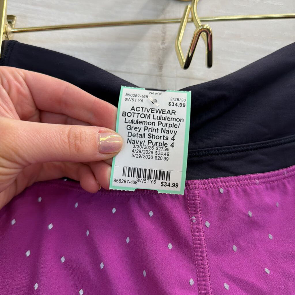 Lululemon Purple/ Grey Print Navy Detail Shorts 4