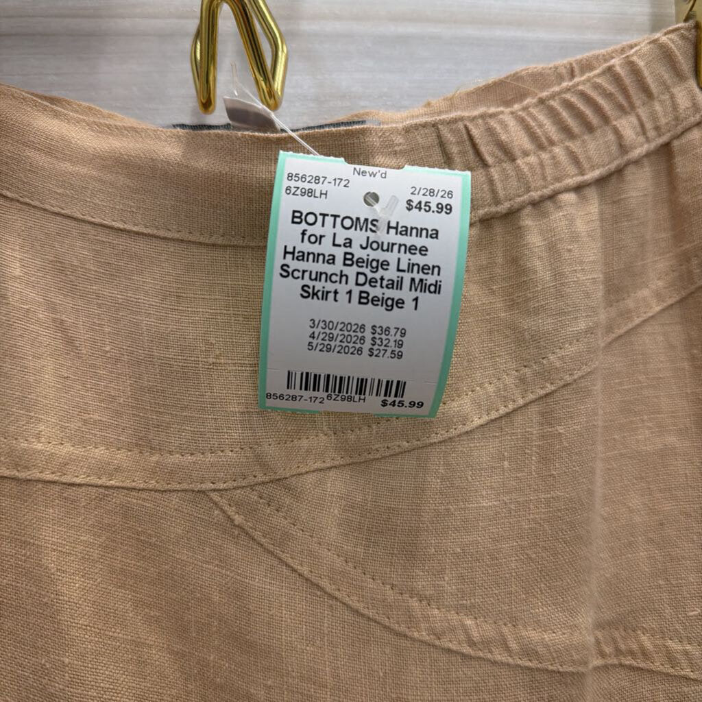 Hanna Beige Linen Scrunch Detail Midi Skirt 1