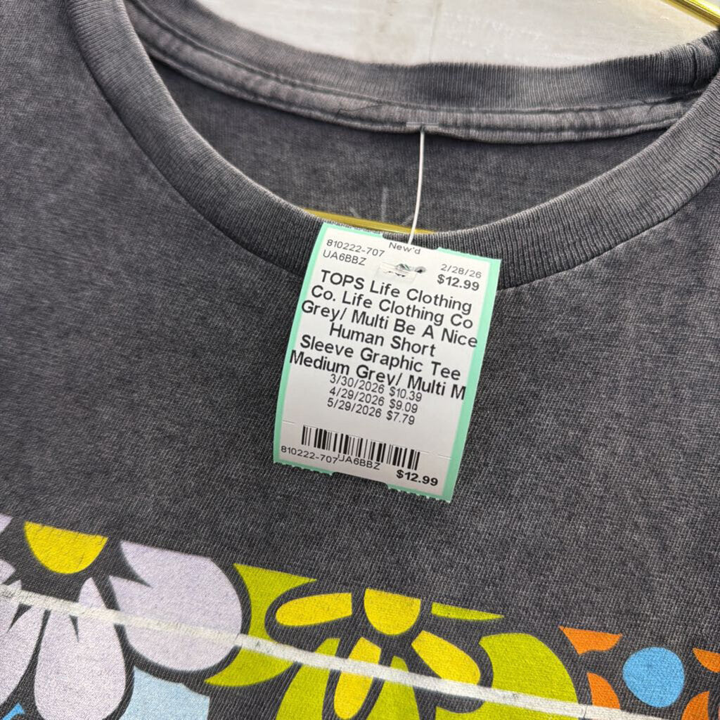 Life Clothing Co Grey/ Multi Be A Nice Human Short Sleeve Graphic Tee Medium